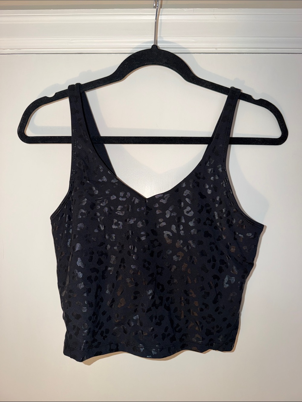 Black Leopard-Print Cropped Workout Top - Women Tops